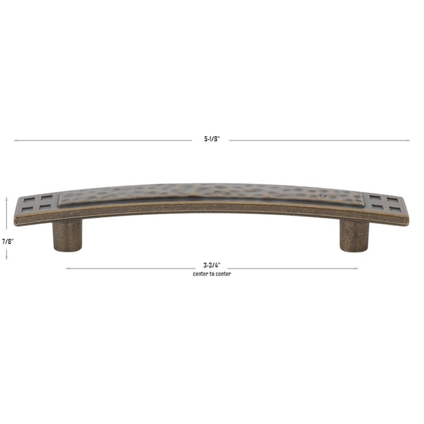 Gliderite Hardware 3-3/4 in. Center to Center Antique Brass Hammered Cabinet Pull - 4244-AB, 25PK - 4244-AB-25