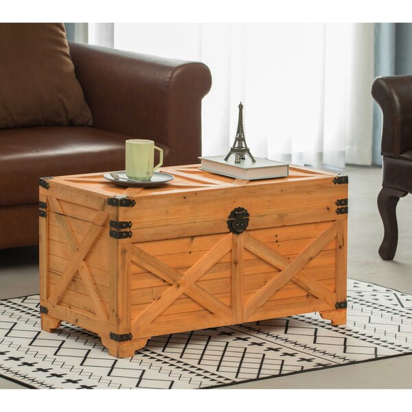 Vintiquewise Barn Design Large Decorative Farmhouse Wooden Storage Trunk Chest - QI003804L