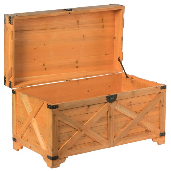 Vintiquewise Barn Design Large Decorative Farmhouse Wooden Storage Trunk Chest - QI003804L