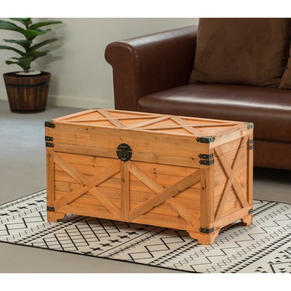 Vintiquewise Barn Design Large Decorative Farmhouse Wooden Storage Trunk Chest - QI003804L