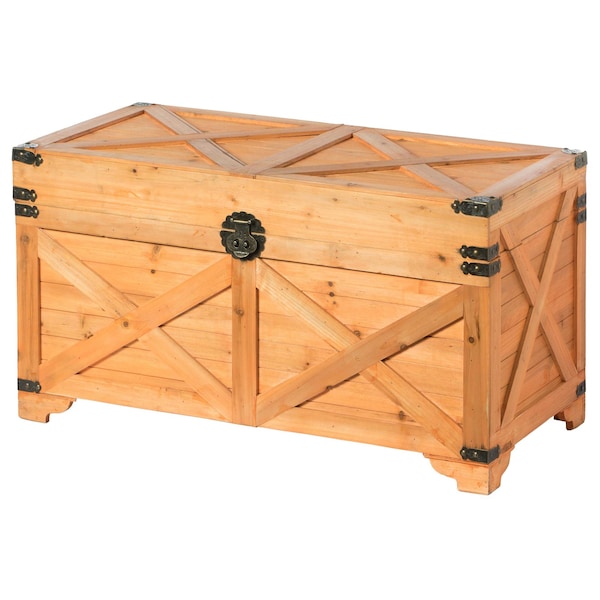 Vintiquewise Barn Design Large Decorative Farmhouse Wooden Storage Trunk Chest - QI003804L