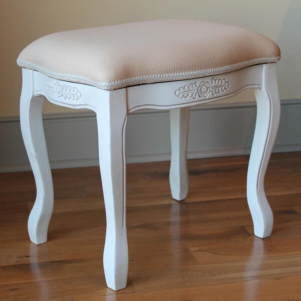International Caravan Vanity Stool with Cushion Top - Antique White - 3963-AW