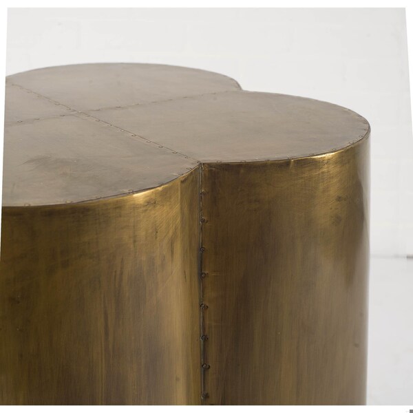 Homeroots Antiqued Brass & Clad Wooden Accent Table with Flower Top - 380686