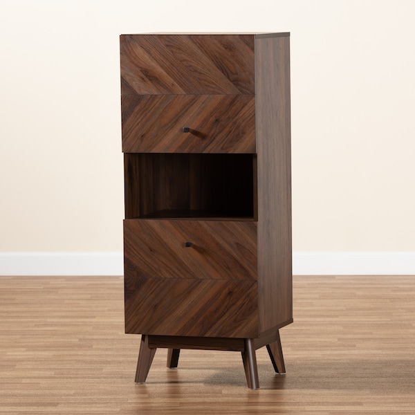 Baxton Studio Hartman Mid-Century Walnut Brown Finished Wood Storage Cabinet - 193-11717-ZORO