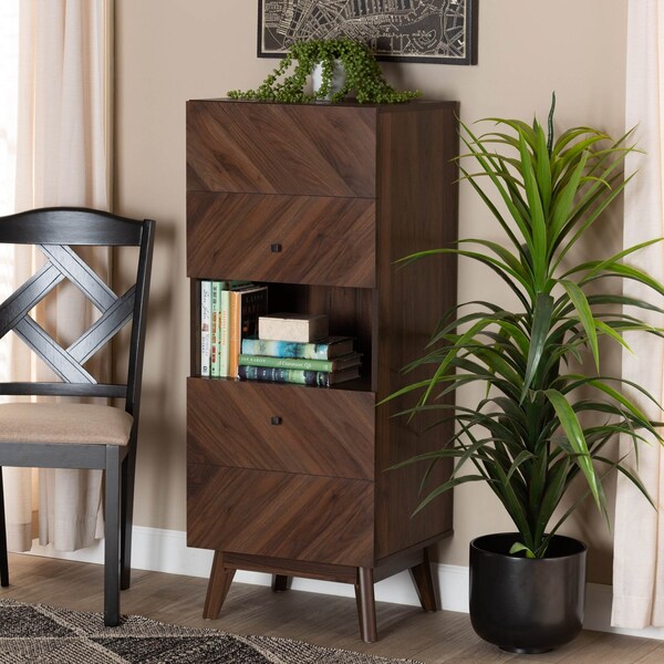 Baxton Studio Hartman Mid-Century Walnut Brown Finished Wood Storage Cabinet - 193-11717-ZORO