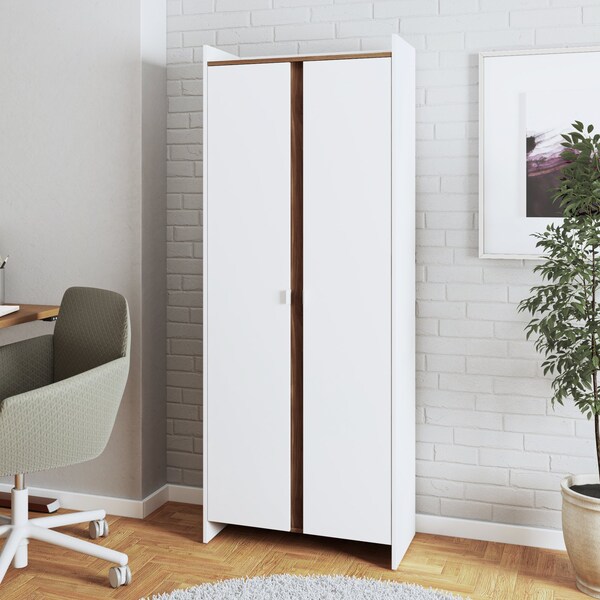 Manhattan Comfort Ratzer Storage Cabinet in White and Brown - SC-317AMC193