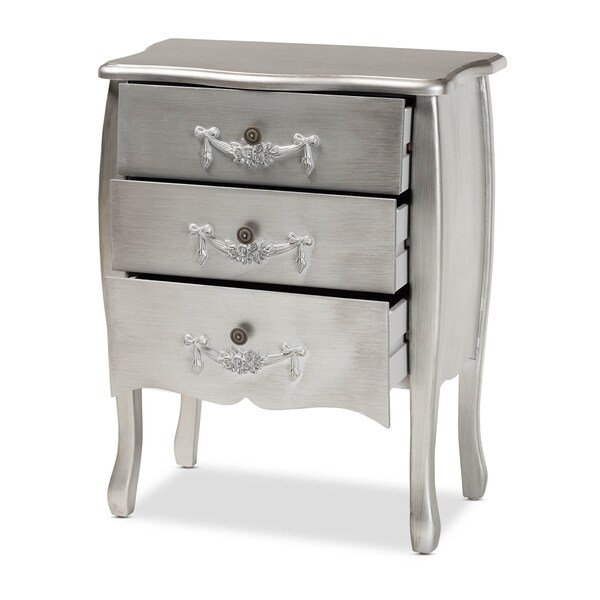 Baxton Studio Eliya Classic and Traditional Brushed Silver Finished Wood 3Drawer Storage Cabinet - 212-11938-ZORO
