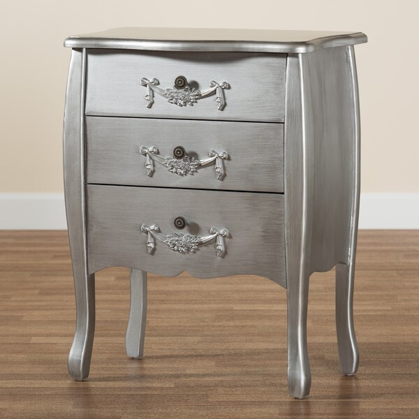 Baxton Studio Eliya Classic and Traditional Brushed Silver Finished Wood 3Drawer Storage Cabinet - 212-11938-ZORO