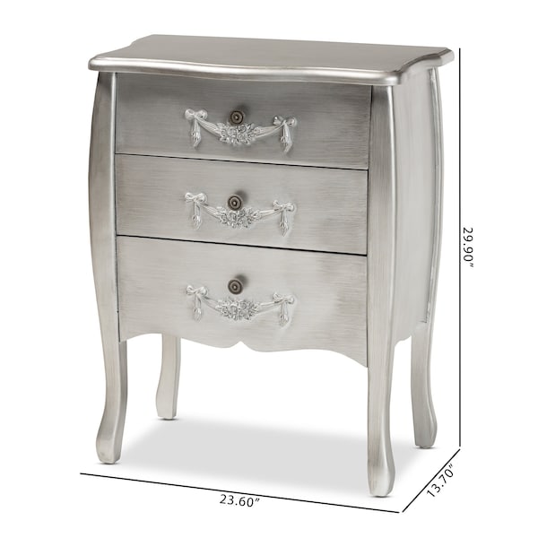 Baxton Studio Eliya Classic and Traditional Brushed Silver Finished Wood 3Drawer Storage Cabinet - 212-11938-ZORO