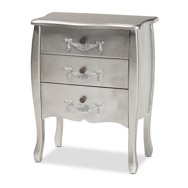 Baxton Studio Eliya Classic and Traditional Brushed Silver Finished Wood 3Drawer Storage Cabinet - 212-11938-ZORO