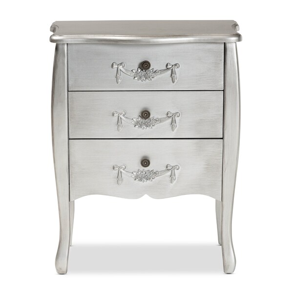 Baxton Studio Eliya Classic and Traditional Brushed Silver Finished Wood 3Drawer Storage Cabinet - 212-11938-ZORO