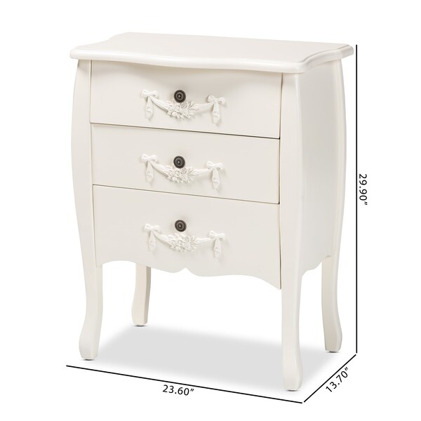 Baxton Studio Eliya Classic and Traditional White Finished Wood 3Drawer Storage Cabinet - 212-11937-ZORO