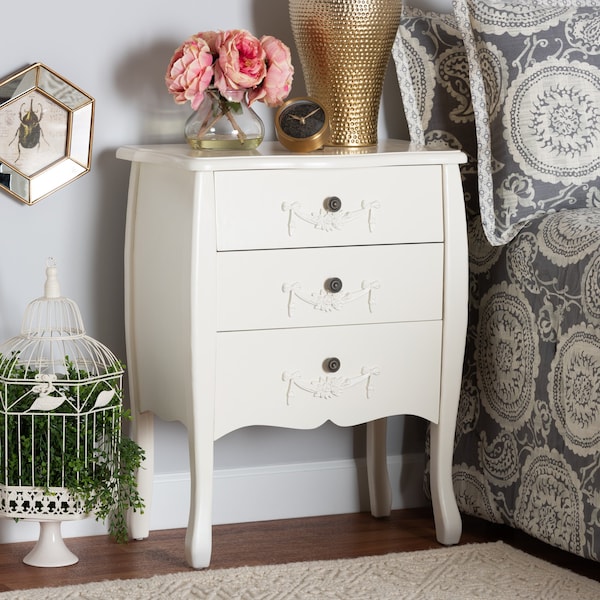Baxton Studio Eliya Classic and Traditional White Finished Wood 3Drawer Storage Cabinet - 212-11937-ZORO