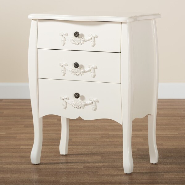 Baxton Studio Eliya Classic and Traditional White Finished Wood 3Drawer Storage Cabinet - 212-11937-ZORO