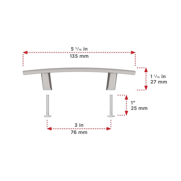 Richelieu Padova Collection 3-inch (76 mm) Polished Nickel Transitional Rectangular Cabinet Bar Pull - BP65076180