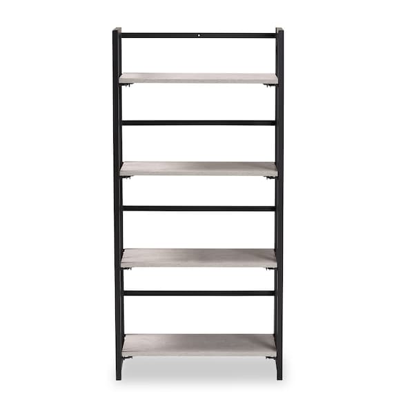 Baxton Studio Lakota Modern Industrial Light Grey Finished Wood and Black Metal 4-Tier Display Shelf - 206-12091