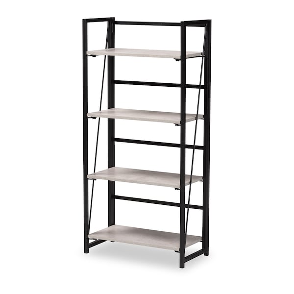Baxton Studio Lakota Modern Industrial Light Grey Finished Wood and Black Metal 4-Tier Display Shelf - 206-12091