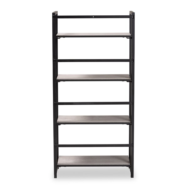 Baxton Studio Lakota Modern Industrial Light Grey Finished Wood and Black Metal 4-Tier Display Shelf - 206-12091