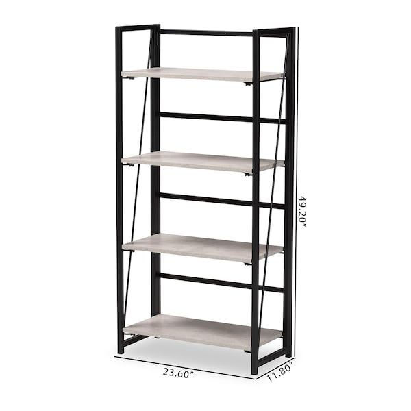 Baxton Studio Lakota Modern Industrial Light Grey Finished Wood and Black Metal 4-Tier Display Shelf - 206-12091