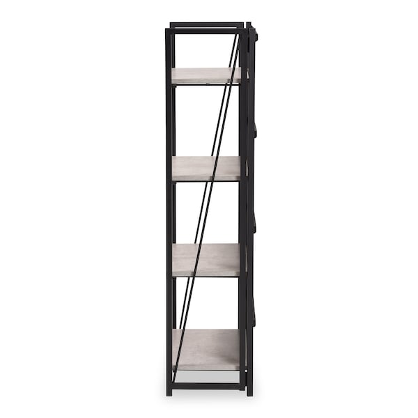 Baxton Studio Lakota Modern Industrial Light Grey Finished Wood and Black Metal 4-Tier Display Shelf - 206-12091