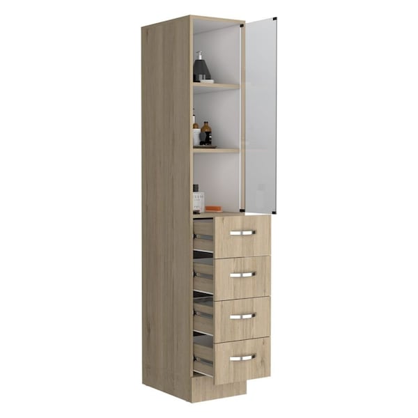 Tuhome Vanguard Linen Cabinet, Three Shelves, Four Drawers, Light Pine/White - TRB7964
