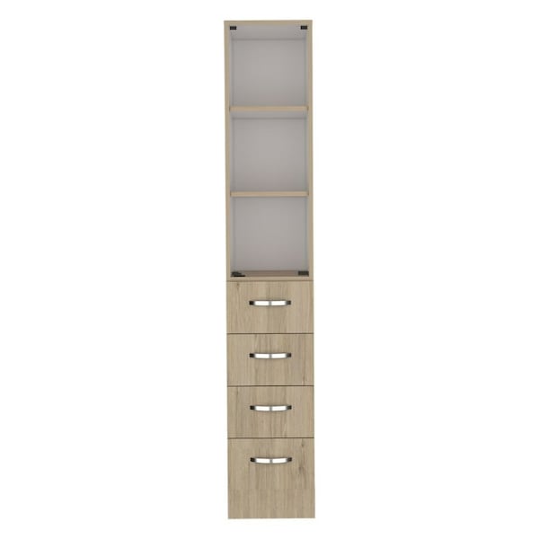 Tuhome Vanguard Linen Cabinet, Three Shelves, Four Drawers, Light Pine/White - TRB7964