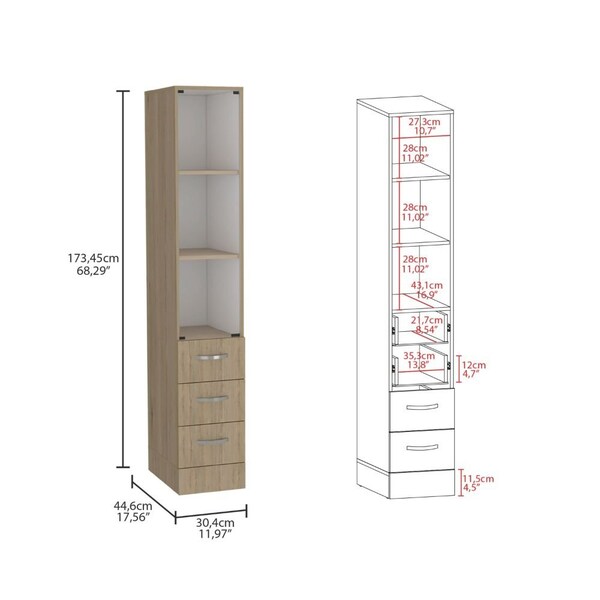 Tuhome Vanguard Linen Cabinet, Three Shelves, Four Drawers, Light Pine/White - TRB7964