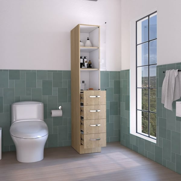 Tuhome Vanguard Linen Cabinet, Three Shelves, Four Drawers, Light Pine/White - TRB7964