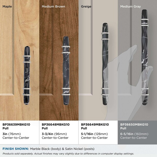 Amerock Carrione 6-5/16 in 160 mm Center-to-Center Marble Black/Satin Nickel Cabinet Pull - BP36650MBKG10
