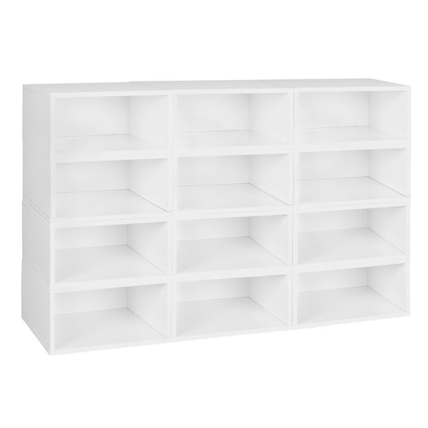 Regency Niche Cubo Storage Organizer Open Bookshelf Set- 12 Half Size Cubes- White Wood Grain - PC0612PKWH