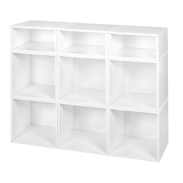 Regency Niche Cubo Storage Organizer Open Bookshelf Set- 6 Full Cubes/3 Half Cubes- White Wood Grain - PC6F3HWH