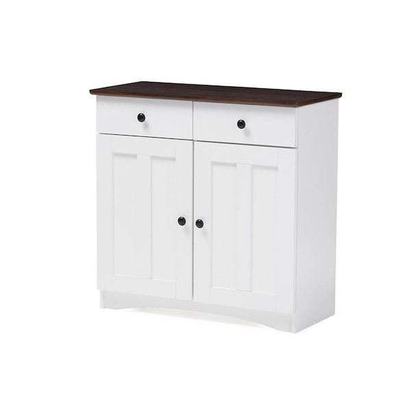 Baxton Studio Lauren White and Brown Kitchen Cabinet with Two Doors and Two Drawers - 119-6522