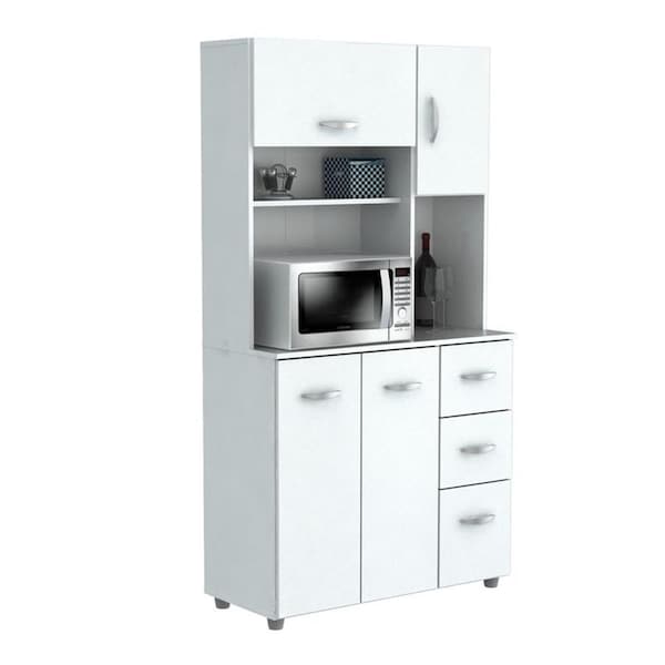 Procomfort Kitchen Storage Cabinet With Microwave Cart - Laricina White - PR13104