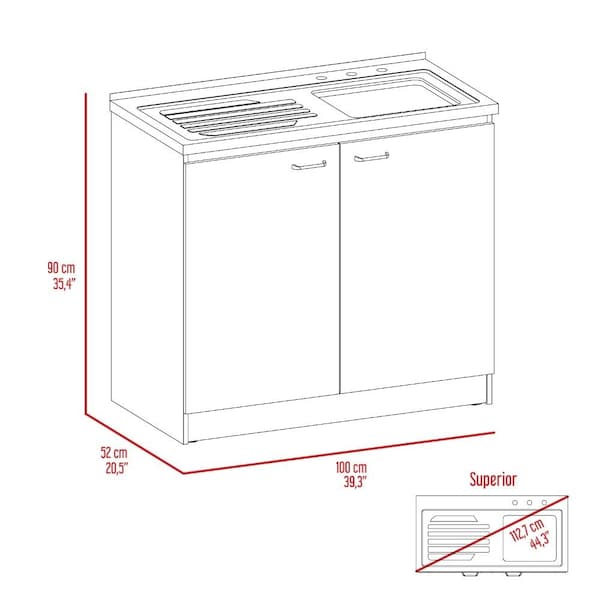 Tuhome Napoles Utility Sink with Cabinet One Shelf, Double Door Cabinet, Smokey Oak/Light Gray - MIZ6558