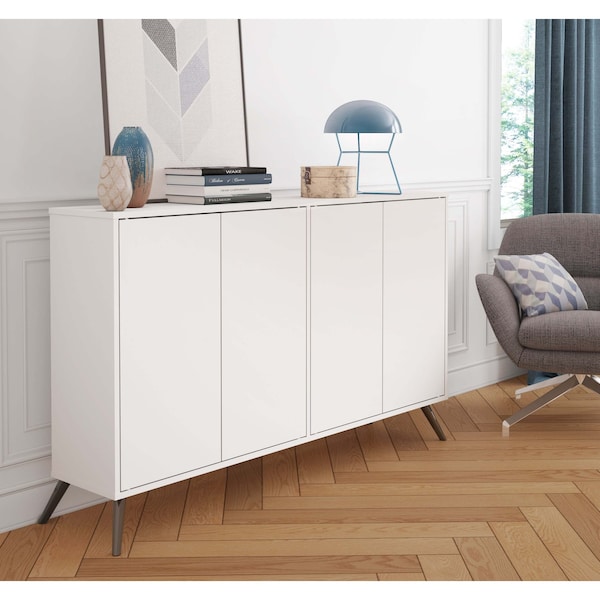 Bestar Krom 60 in Storage Cabinet with Metal Legs, White - 17164-1117