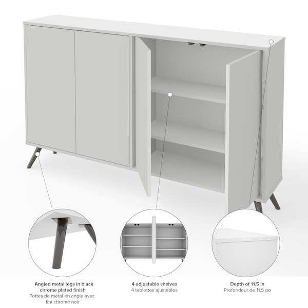 Bestar Krom 60 in Storage Cabinet with Metal Legs, White - 17164-1117