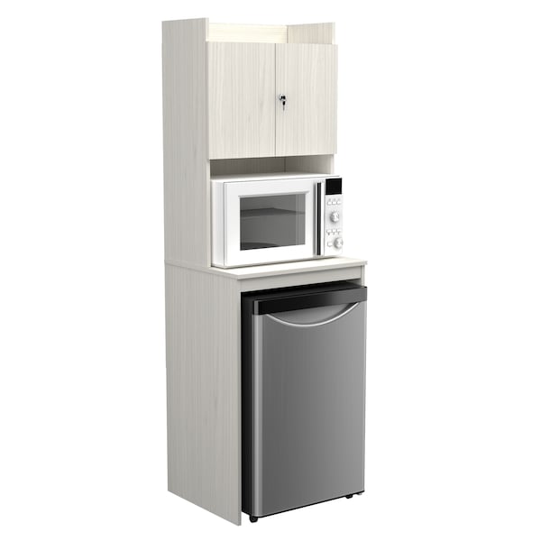 Inval Mini Refrigerator/Microwave Storage Cabinet 23.6 in. W x 19.7 in. D x 72 in. H in Washed Oak - AL-4713