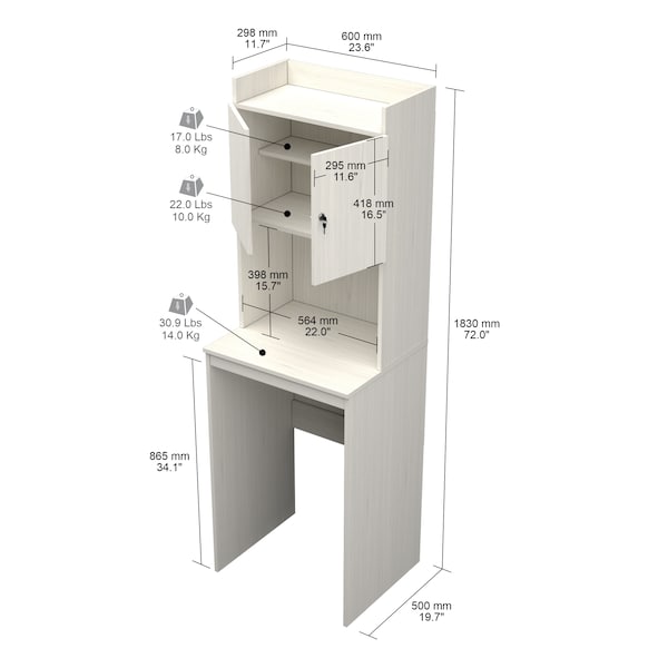 Inval Mini Refrigerator/Microwave Storage Cabinet 23.6 in. W x 19.7 in. D x 72 in. H in Washed Oak - AL-4713