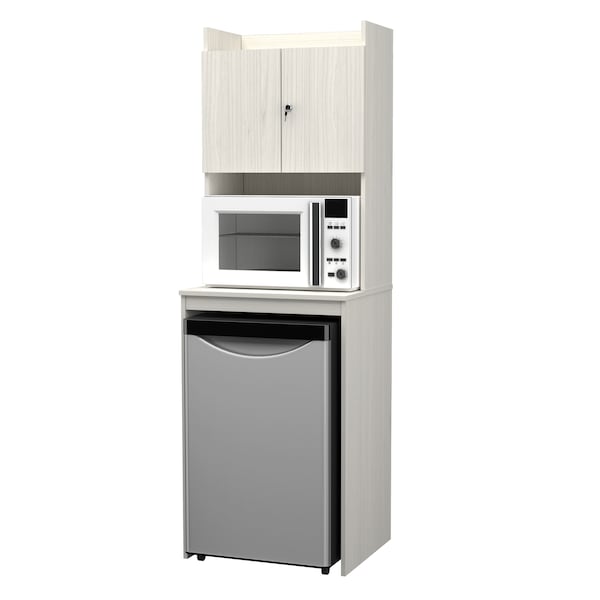 Inval Mini Refrigerator/Microwave Storage Cabinet 23.6 in. W x 19.7 in. D x 72 in. H in Washed Oak - AL-4713