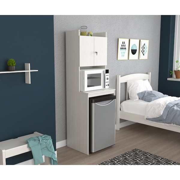 Inval Mini Refrigerator/Microwave Storage Cabinet 23.6 in. W x 19.7 in. D x 72 in. H in Washed Oak - AL-4713