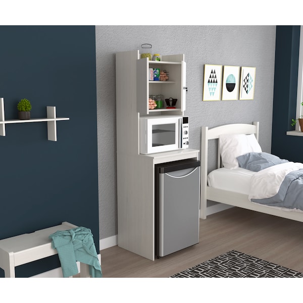 Inval Mini Refrigerator/Microwave Storage Cabinet 23.6 in. W x 19.7 in. D x 72 in. H in Washed Oak - AL-4713