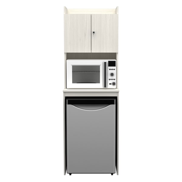 Inval Mini Refrigerator/Microwave Storage Cabinet 23.6 in. W x 19.7 in. D x 72 in. H in Washed Oak - AL-4713
