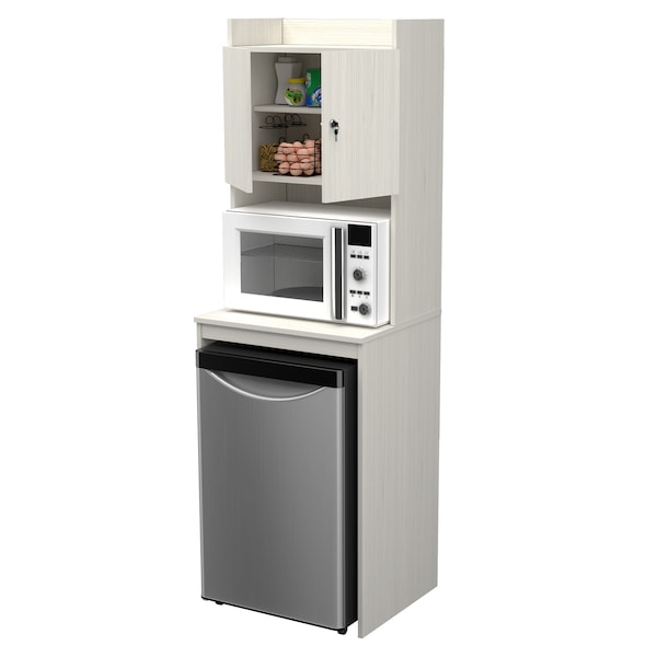 Inval Mini Refrigerator/Microwave Storage Cabinet 23.6 in. W x 19.7 in. D x 72 in. H in Washed Oak - AL-4713