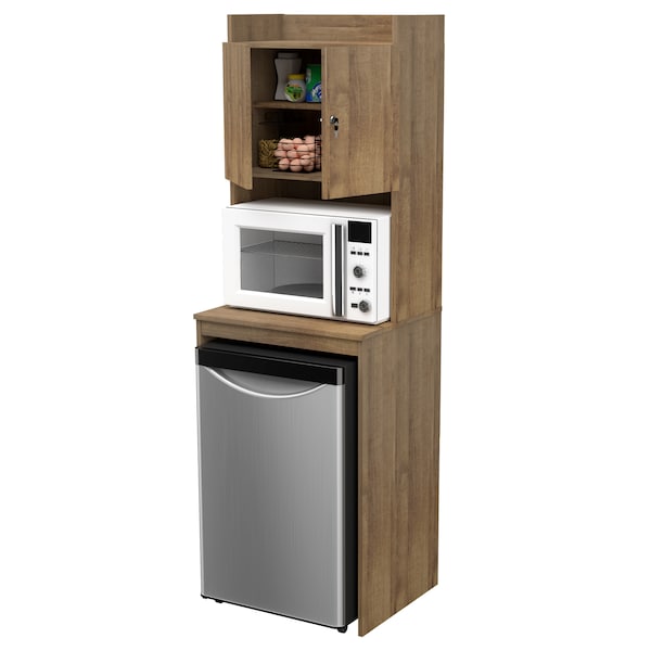 Inval Mini Refrigerator/Microwave Storage Cabinet 23.6 in. W x 19.7 in. D x 72 in. H in Amaretto - AL-4813