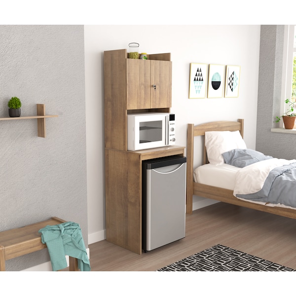 Inval Mini Refrigerator/Microwave Storage Cabinet 23.6 in. W x 19.7 in. D x 72 in. H in Amaretto - AL-4813