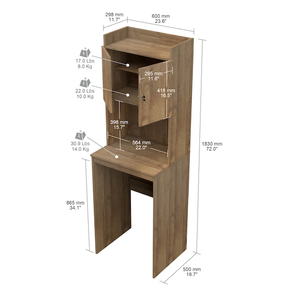 Inval Mini Refrigerator/Microwave Storage Cabinet 23.6 in. W x 19.7 in. D x 72 in. H in Amaretto - AL-4813