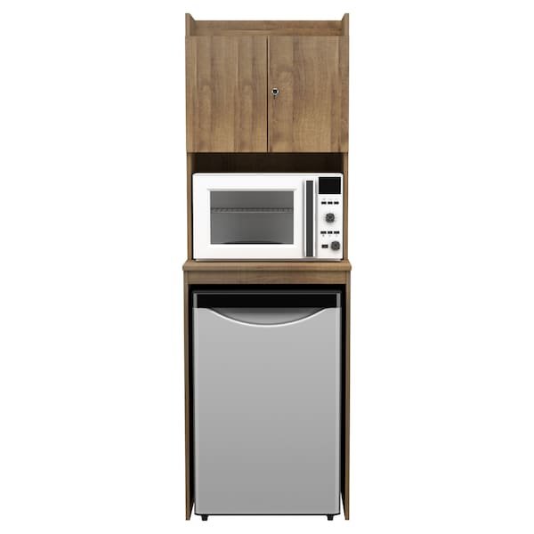 Inval Mini Refrigerator/Microwave Storage Cabinet 23.6 in. W x 19.7 in. D x 72 in. H in Amaretto - AL-4813