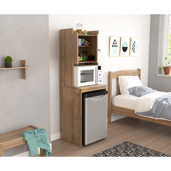 Inval Mini Refrigerator/Microwave Storage Cabinet 23.6 in. W x 19.7 in. D x 72 in. H in Amaretto - AL-4813