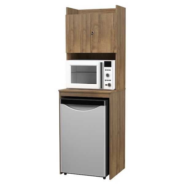 Inval Mini Refrigerator/Microwave Storage Cabinet 23.6 in. W x 19.7 in. D x 72 in. H in Amaretto - AL-4813