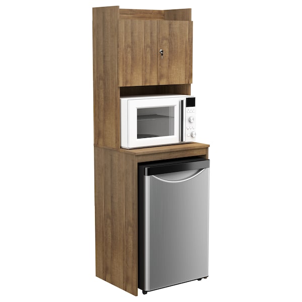 Inval Mini Refrigerator/Microwave Storage Cabinet 23.6 in. W x 19.7 in. D x 72 in. H in Amaretto - AL-4813